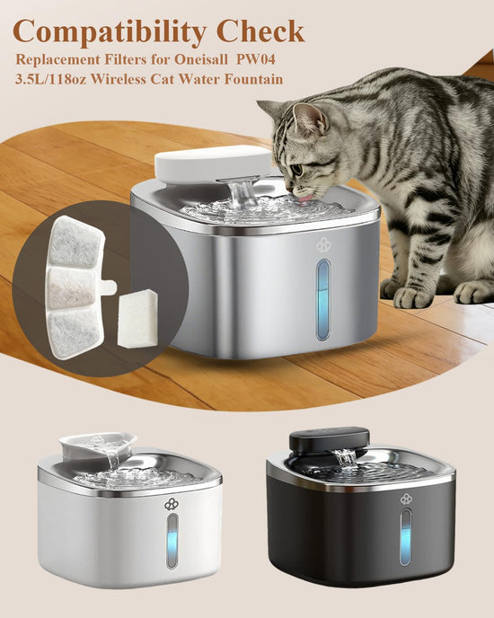 Cat Fountain Filter Replacement Compatible with Oneisall PW04 3.5L Wireless Cat Water Fountain,Removes Impurities, Easy Install, 12 Count