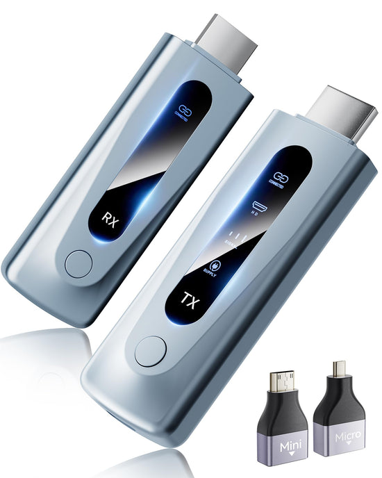 Wireless HDMI Transmitter and Receiver 400FT/120M Extender, Plug&Play 5.8G+2.4G for 4K Decode 1080P Video Output with LED Display, for Audio to Monitor from PC/Projector/TV Box (Blue)