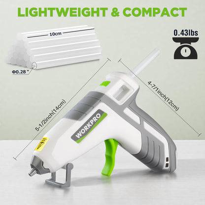 WORKPRO hot glue gun — USB-C rechargeable with smart power-off feature and 20 glue sticks