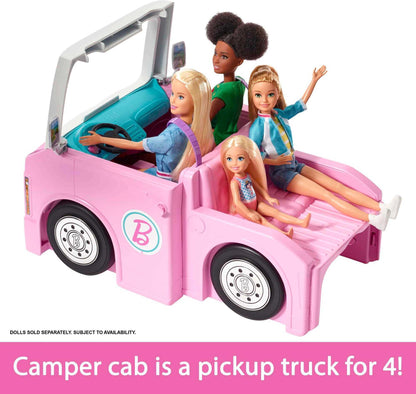 Toy figure playset — Barbie 3-in-1 dreamcamper with pool set and transforming design