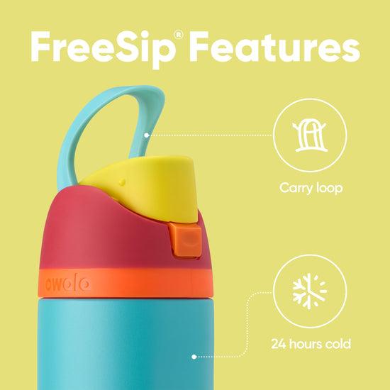 Owala FreeSip insulated stainless steel water bottle with straw, 24 oz capacity.