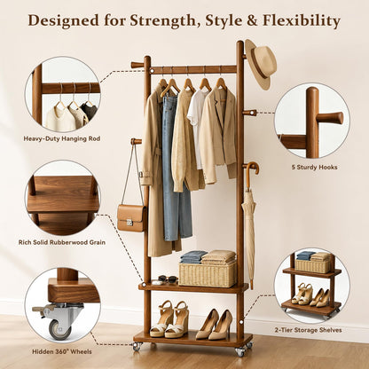 Taitiy clothes rack with wheels and shelves for bedroom and entryway