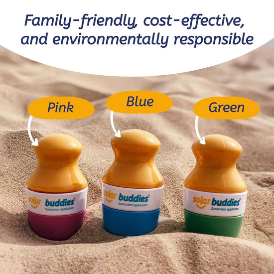 Solar Buddies sunscreen applicator — refillable roll on for kids and adults 3.4fl oz pack of 2