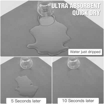 Dish drying mat — super absorbent with non-slip rubber backing and heat resistance
