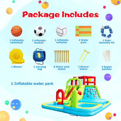 WELLFUNTIME inflatable bouncer — water slide park with deep pool and air blower