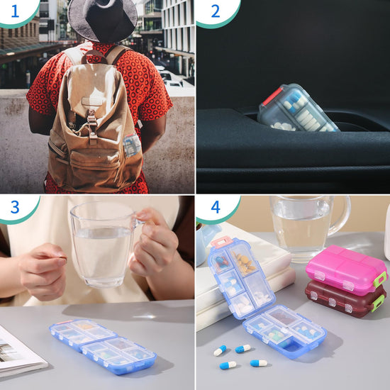 Zuihug personal pill dispenser - compact and portable design with 10 compartments