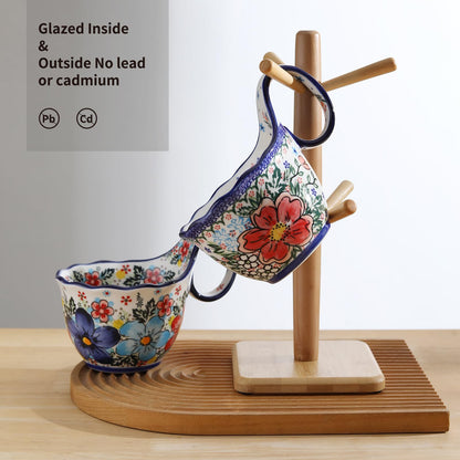 ALMA soup bowl with loop handle - Handpainted Polish pottery style, microwave safe