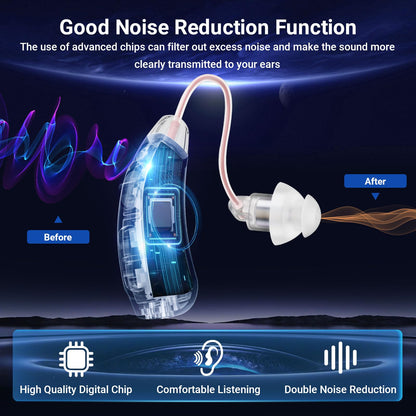 Hearing amplifier — Wireless and rechargeable with noise reduction and charging case