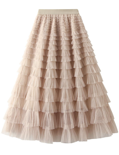 Flygo long maxi tulle skirt with ruffles and high waist
