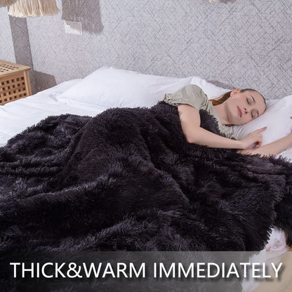 Blanket — Super soft plush faux fur throw for bed, chair or sofa 50 x 60 inches white