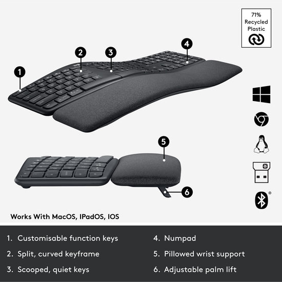 Logitech ERGO wireless ergonomic keyboard — wireless design for comfort and support