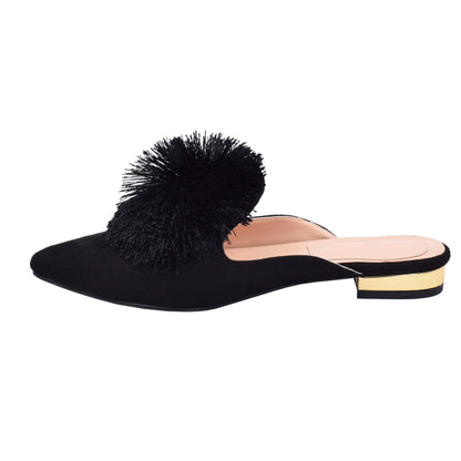 Fericzot slip on mules — Backless loafers with puff pompom detail