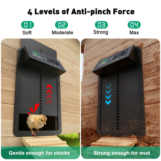 Automatic Chicken Coop Door with LCD Display, Solar Chicken Coop Door with Multiple Modes & USB-C Charging, Automatic Chicken Door with Light Sensor & Timer