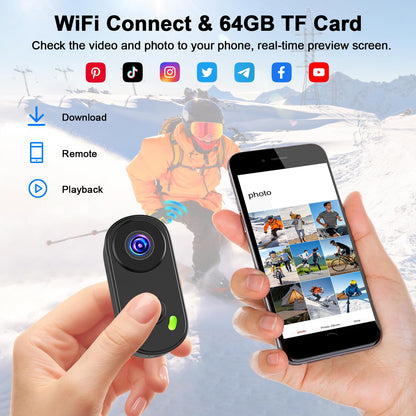 UYIKOO Mini Body Action Camera with Charging Case, FHD 2K, 64GB Thumb Size Small POV Camera with WiFi, 360min Runtime, Tiny Wearable Magnetic Camcorder for Work Vlogging Travel Pet Cycling