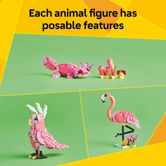 LEGO Creator building blocks — 3 in 1 wild animals set with pink flamingo, cockatoo, axolotl