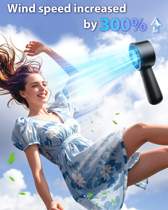 AUIIAH portable handheld fan - small turbo design with lanyard and USB rechargeable features