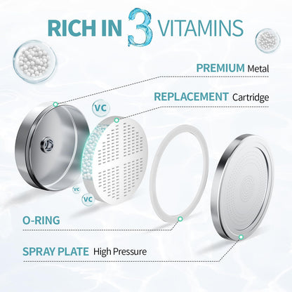 SR SUN RISE showerhead with 3 filter cartridges for hard water and chlorine removal
