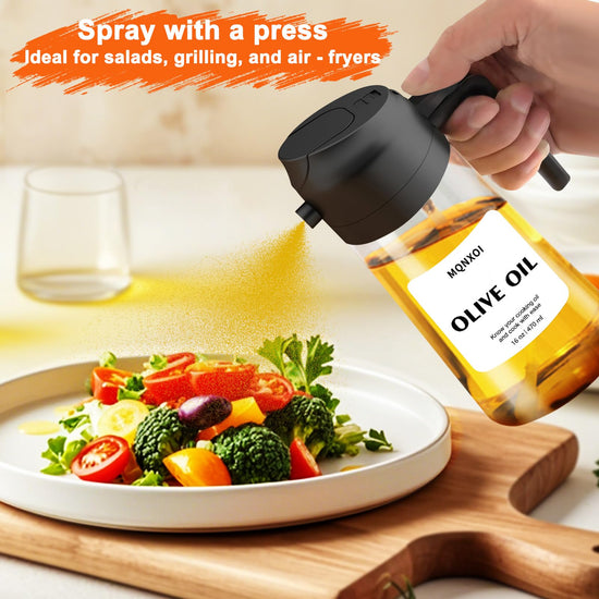 Bottle — 2 in 1 glass oil sprayer and dispenser with stickers, 16oz/470ml capacity