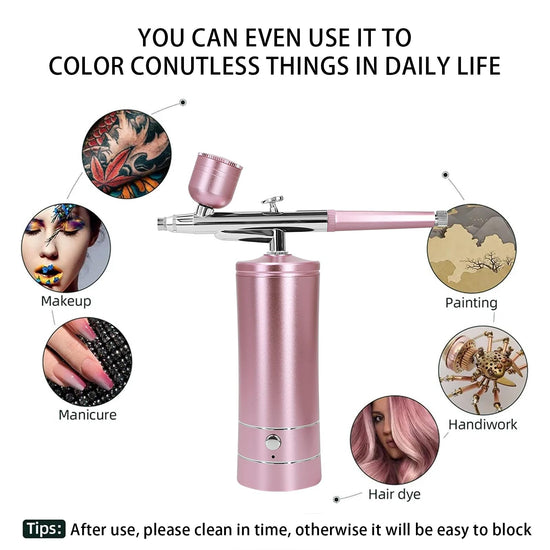 Airbrush Kit Air Brush Kit With Air Compressor Nail Charms Wireless Air Brush for Barber, Nail Art,Makeup, Model Painting (Pink)