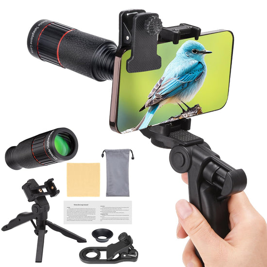 Camera lenses — 32X telephoto lens with adjustable tripod and universal clip