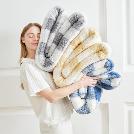 Cozy Bliss reversible double sided sherpa blanket - buffalo plaid design