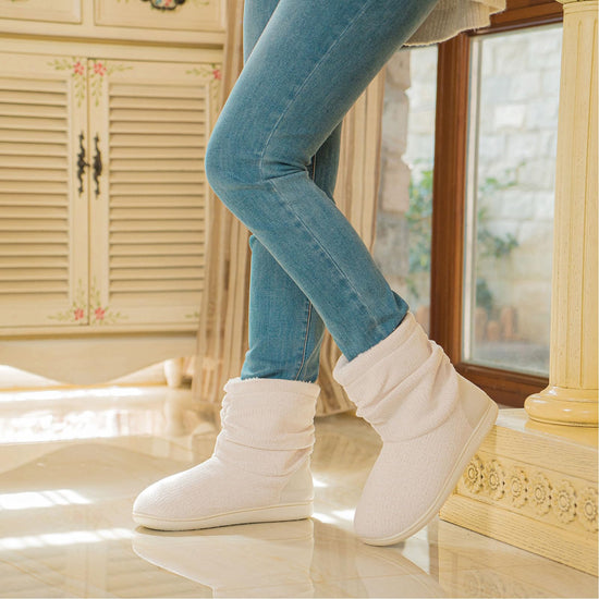 LongBay women's winter slipper boots — warm chenille knit with memory foam