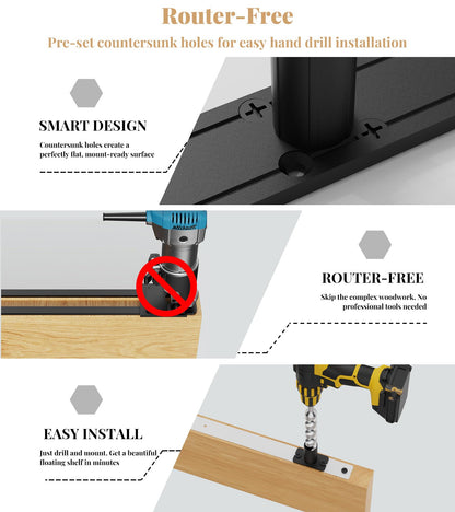Floating shelf brackets — Heavy duty blind support hardware with drillable backplate