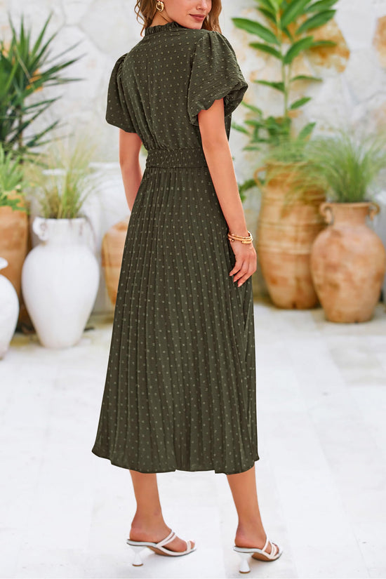 PrettyGarden dress — Summer midi with puff short sleeves and V neck design