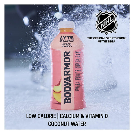 BODYARMOR LYTE drink — low-calorie peach mango flavor