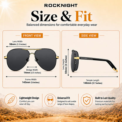 Sunglasses — Polarized aviator style with UV400 protection and metal frame