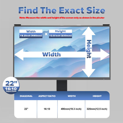 Verponity Computer Privacy Screen Filter 22 Inch, 9H Hardness Hanging Computer Screen Privacy Shield Compatible with 16:10 Widescreen Monitor, Eye Protection and Blue Light Blocks