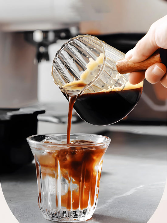 Measuring cup — Espresso shot glass with V-shaped mouth and ribbed design