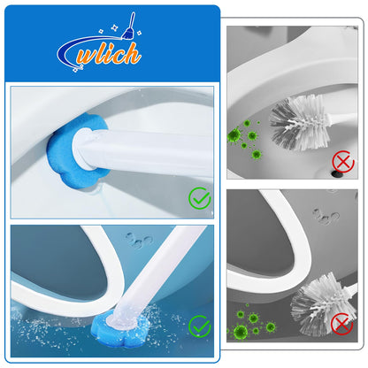 wlich Disposable Toilet Brush Set with 48 Refills, Wall Mount Holder