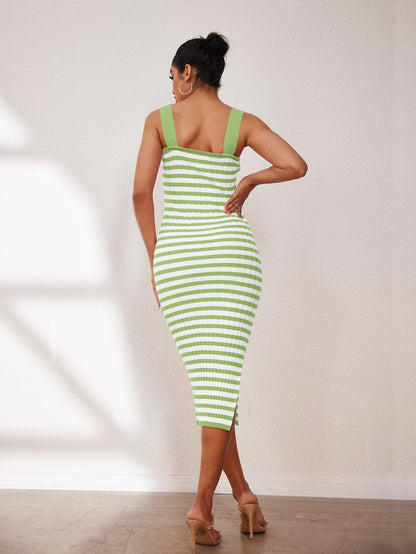 MEROKEETY women's striped midi dress — sleeveless ribbed knit for summer vacation