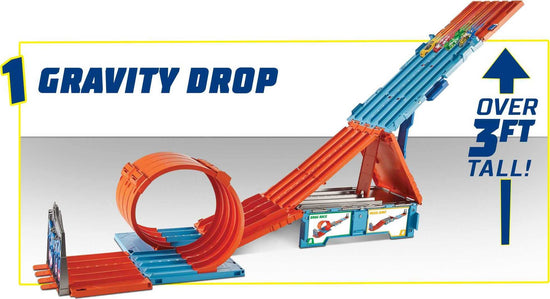 Hot Wheels toy vehicle set — race crate with stunts and portable storage track 8+ feet long