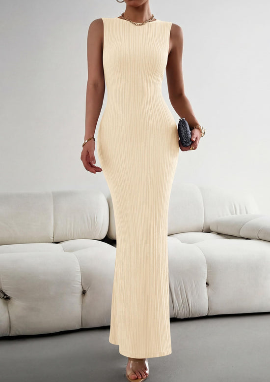 Dress — Ribbed knit sleeveless bodycon maxi for summer outings
