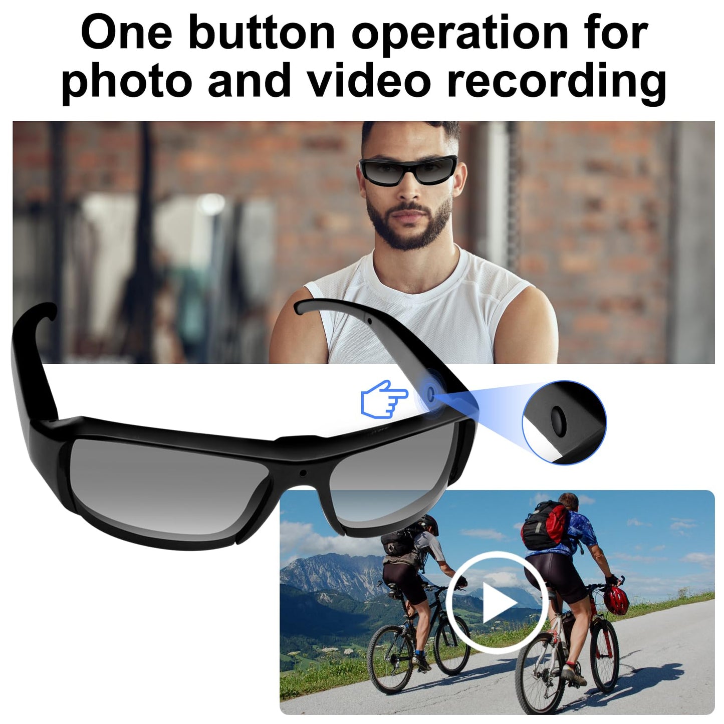Camera Glasses Action Camera HD 1080P Smart Glasses Video Camera Wearable Sunglasses Sport Camera mit 16GB Micro SD Card for Driving, Fishing and Hiking/Outdoor Activities