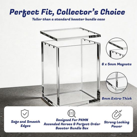 Booster Bundle Acrylic Case – Upgraded Taller Version for Perfect Order & Ascended Heroes, Magnetic Display Case, 5mm Thick Clear Acrylic Storage Box with 3mm Magnet Lid, Stackable Protector