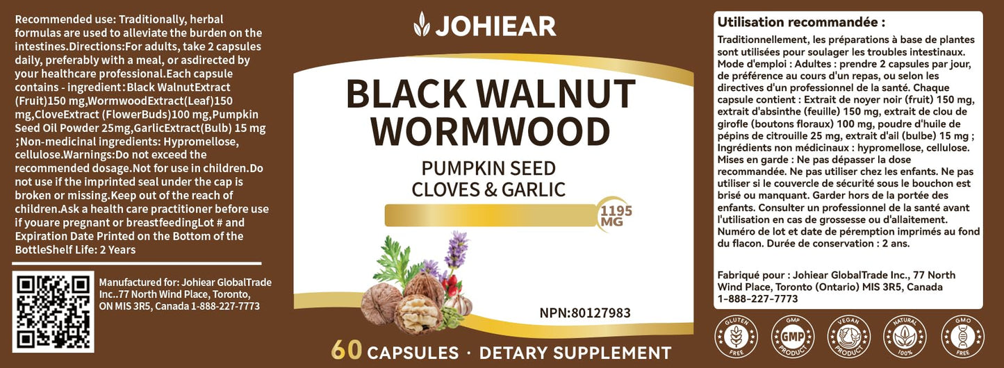 20 in 1 Black Walnut Wormwood Clove Cleanse for Humans Capsules, Natural Gut Detox & Digestive Health, Pumpkin Seed, Berberine, 10:1 Ultra-Concentrated Liposomal Tech 98% Absorption, Vegan 60 CT