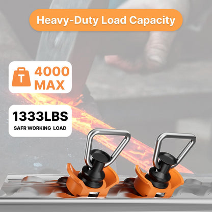 vandrabase 10 Pcs L Track Stud Fittings with D Rings, Heavy Duty 1333lbs Capacity Single Stud Tie Down Anchors, Aluminum Spring Loaded L Track Fittings for Trailer, Van,Truck,Cargo Management - Orange