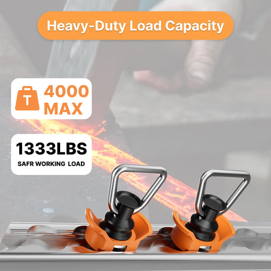 vandrabase 10 Pcs L Track Stud Fittings with D Rings, Heavy Duty 1333lbs Capacity Single Stud Tie Down Anchors, Aluminum Spring Loaded L Track Fittings for Trailer, Van,Truck,Cargo Management - Orange