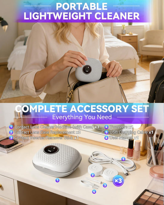 Contact lens cleaner — Rechargeable ultrasonic cleaning with smart modes and 50KHz motor
