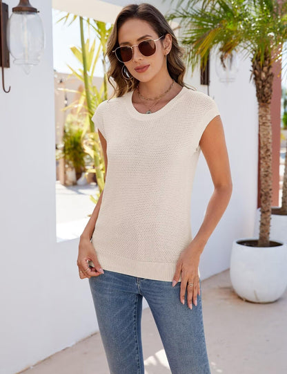 Shirt — Summer cap sleeve knit pullover tank top by CiCiBird