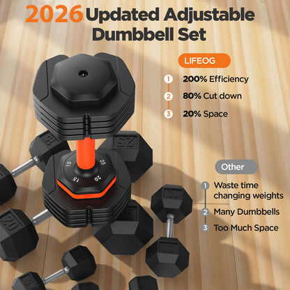 Dumbbell set — Adjustable weights with storage box and anti-slip grip 110lbs/50lbs