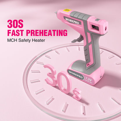 WORKPRO hot glue gun — cordless and rechargeable with mini glue sticks