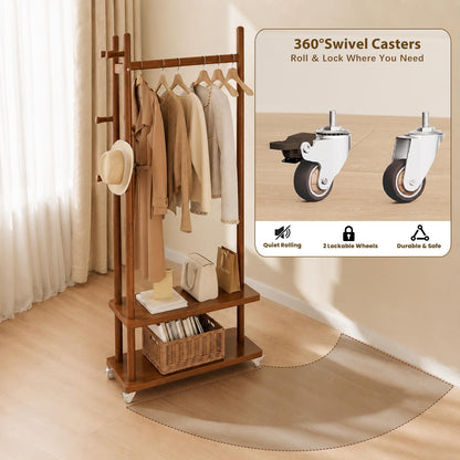 Taitiy freestanding clothes rack with wheels and storage shelves and hooks