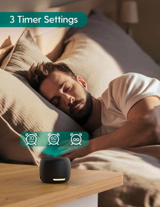 Babelio noise machine — mini portable design with 15 non-looping sounds and timer