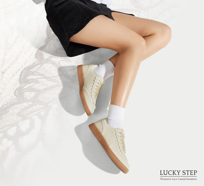 Sneakers — Lace detail with organza ribbon lace-up design and gum sole