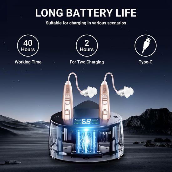 Hearing amplifier — Wireless and rechargeable with noise reduction and charging case