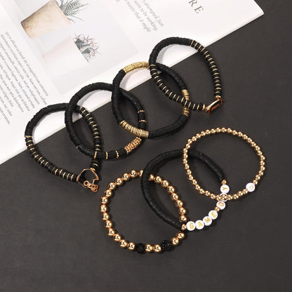 Bracelet — Heishi clay beaded stretch with sports charms for game day